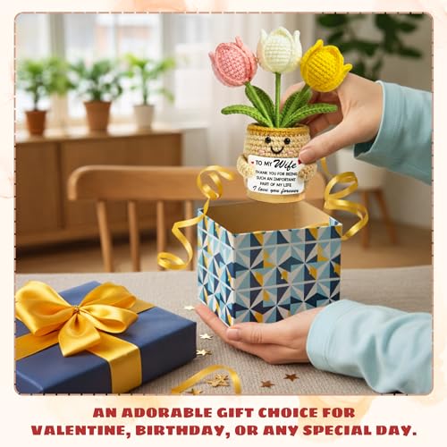 Handmade Tulip Crochet Flower Keepsake - Romantic Anniversary Gift for Wife