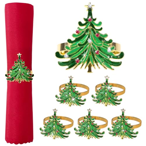 Elegant 6 pcs Metal Xmas Tree Napkin Rings Set - Christmas Table Decor