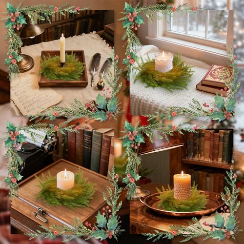 Norfolk Pine Candle Rings - 11.8 Inch Artificial Christmas Wreaths, 2 Pack