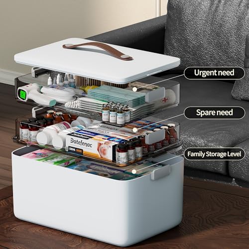 CTIME 3-Tier Portable Medicine Organizer - Large Capacity First Aid Storage Box
