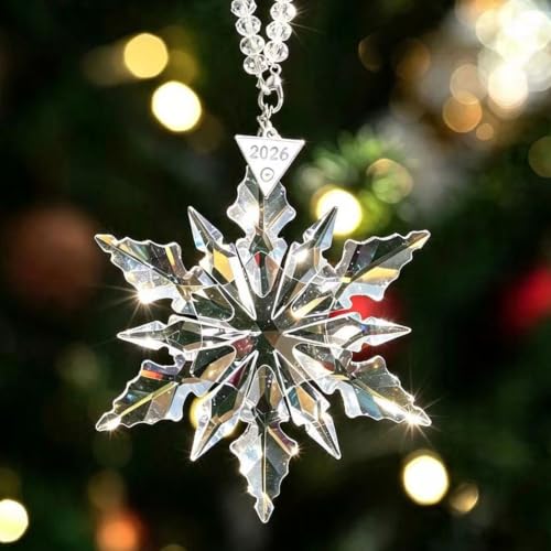 GRQCE 2026 White Transparent Crystal Snowflake Christmas Ornament - Snowflake Star Pendant with Gift Box, Holiday Decor