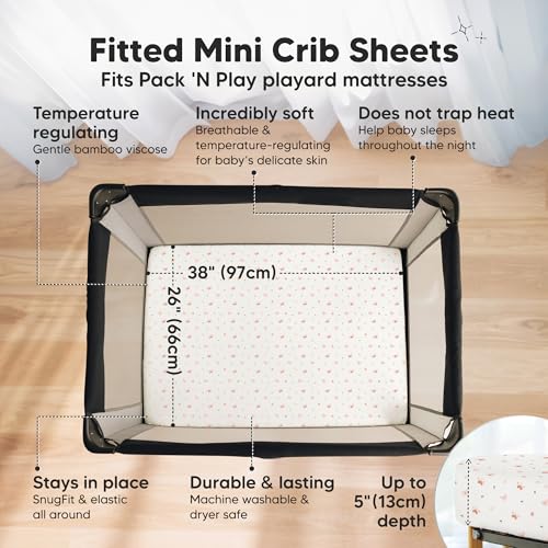 KeaBabies Pack and Play Fitted Sheets 2-Pack - Soft Bamboo Viscose (38x26 in)