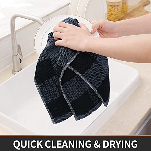8-Piece Cotton Waffle Weave Kitchen Towel and Dishcloth Set - Black & Grey