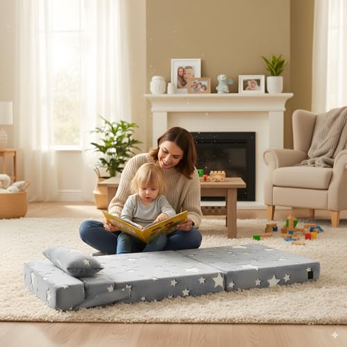 Pink Plush Foldable Kids Sofa Bed with Pillow - Washable Floor Couch for Children