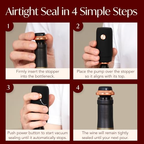 VIN FRESCO Black & Rose Gold Electric Wine Preserver Rechargeable Vacuum Sealer