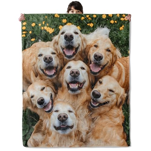 Onlcuk 60x80in Golden Retriever Smile Fuzzy Flannel Blanket for Dogs & Home