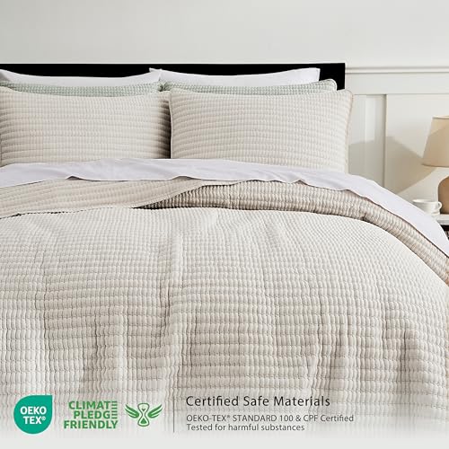 WDCOZY Beige Pick Stitch Twin Quilt Set - Lightweight All-Season Coverlet