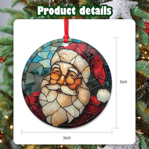 Xenseou SDGS02 Acrylic Santa Ornament with Gift Box – 3-inch Stained Glass Effect
