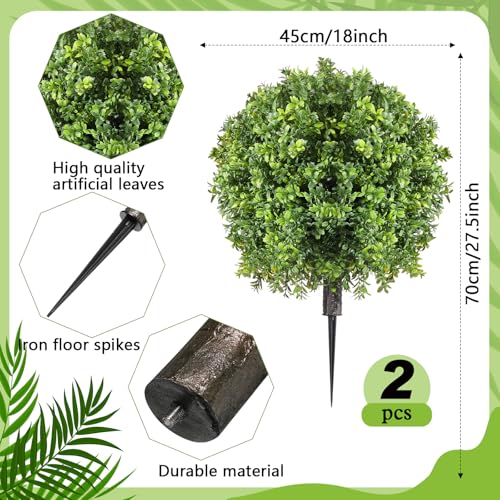 2 Pcs Artificial Boxwood Topiary Balls, 16-Inch UV Resistant Faux Shrubs