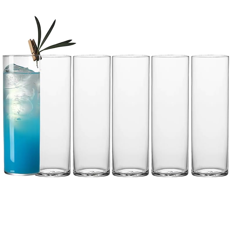 Cocktail Geek 6pcs 12oz Collins Glass Set - Clear Tall Drinking Glasses for Cocktails & Beverages