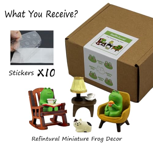 Miniature Resin Frog and Cat Figurine Set, 6-Piece Desk Decor Collection