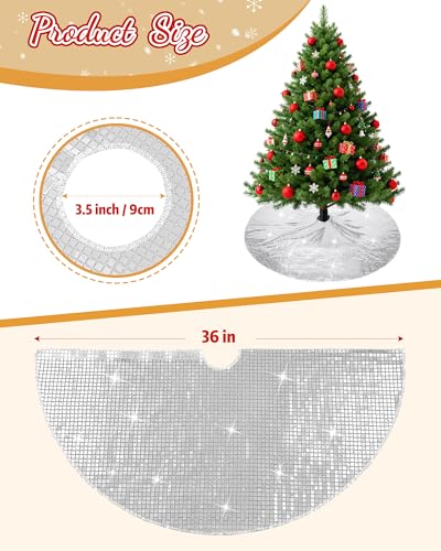 Eternal Beauty Silver 36-Inch Shiny Disco Christmas Tree Skirt for Holiday Decorations