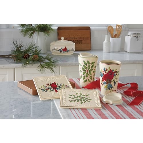 Lenox Holiday Porcelain Christmas Trivet - 6 Inch, Ornate Holly Leaf Design, Gold Accents