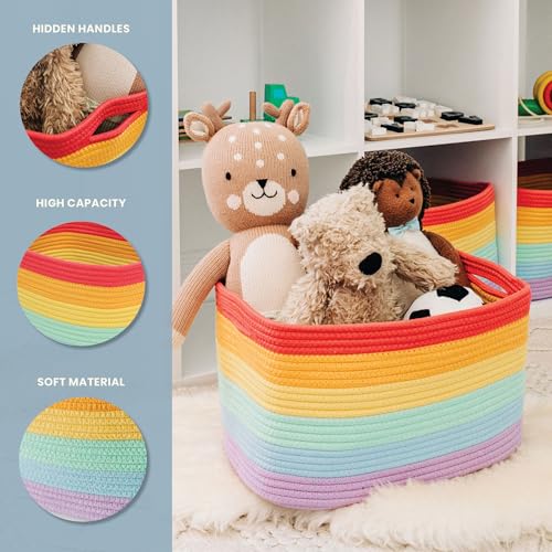 Rainbow Cotton Rope Storage Baskets Set of 3 for Shelves 15x9x10