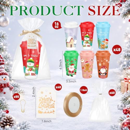 Ferrochef 48 × 16oz Christmas Tumbler Gift Set (Winter Christmas) – 48 Cups, Cards, Gold Ribbon