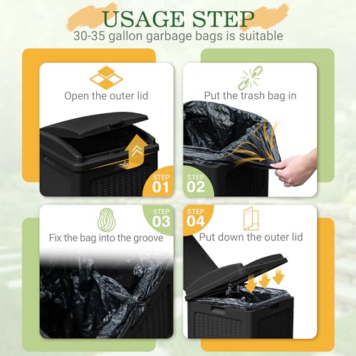 33 Gallon Outdoor Trash Can Waterproof Resin Garbage Bin for Patio Deck