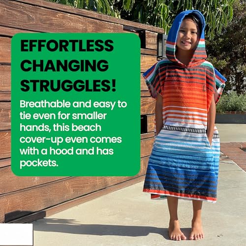 Kids Hooded Poncho Towel - Quick-Dry Microfiber Changing Robe for Beach & Swim
