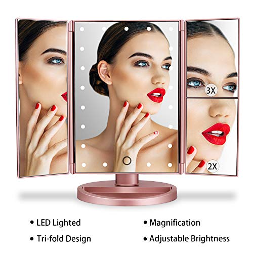 deweisn Dresser Mount Tri-Fold Lighted Vanity Mirror with 21 LED