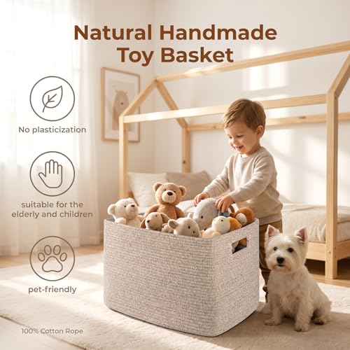 Large Woven Cotton Rope Blanket Basket 75L Storage for Living Room