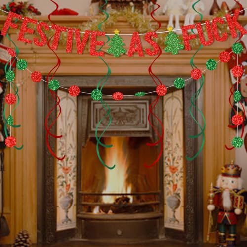 Glitter Festive As Fuck Banner Christmas Friendsmas Party Decorations