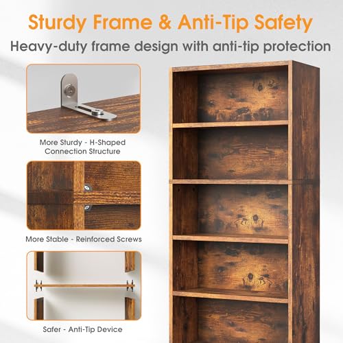 5-Tier Wood Bookshelf - 53-Inch Tall Open Display Storage Organizer