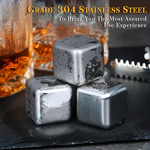 Oaksea Boss Day Whiskey Stones Set - 6 Stainless Steel Chilling Cubes & Glasses Gift for Men Boss Him Christmas Anniversary