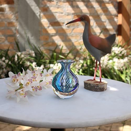Cá d'Oro Murano Style Blue Hand Blown Glass Vase - Boho Decor Accent