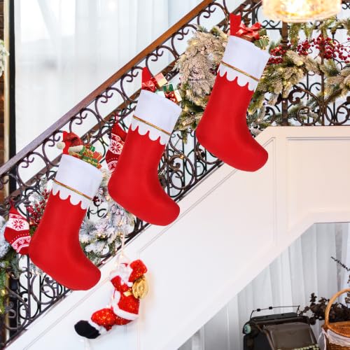 Amazing Time 40 Pcs Christmas Stockings Bulk Red with White Cuff and Gold Trim