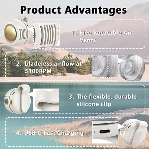 Portable Clip-On Fan USB Rechargeable 360-Degree Rotatable Mini Fan White