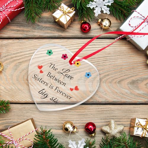 Gevody 3-Piece Sister Gifts Set Christmas Ornaments Heart Acrylic Decor