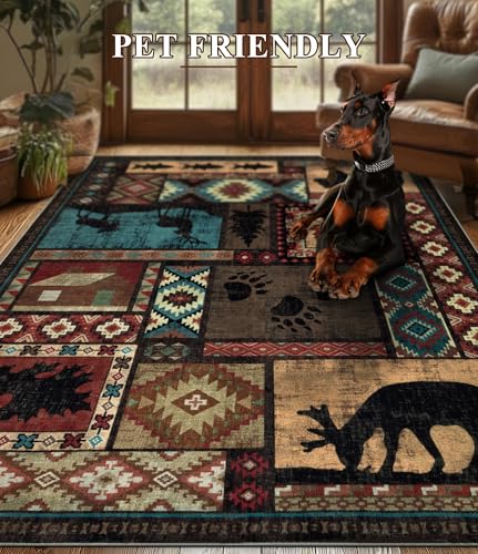 2x6 Rustic Bear Cabin Hallway Runner Rug - Washable Non-Slip Entryway Mat