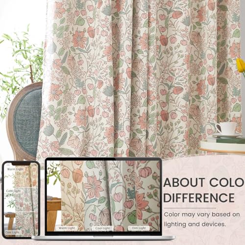 Floral Blackout Curtains for Girls Nursery, 63-Inch Pink Flower Drapes, 2-Pack