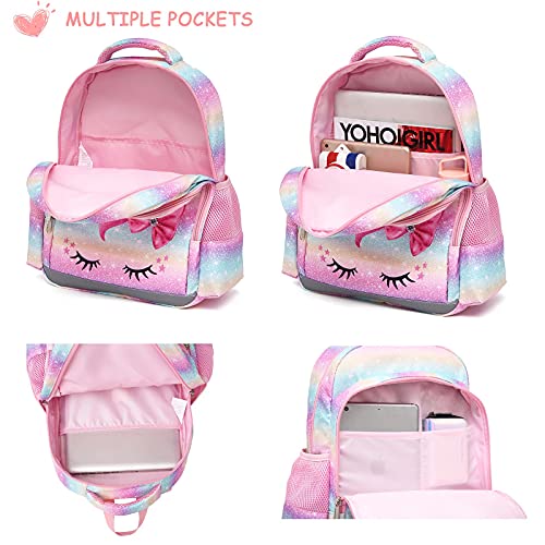 Girls School Backpack and Lunch Bag Set with Chest Strap - Unicorn Design