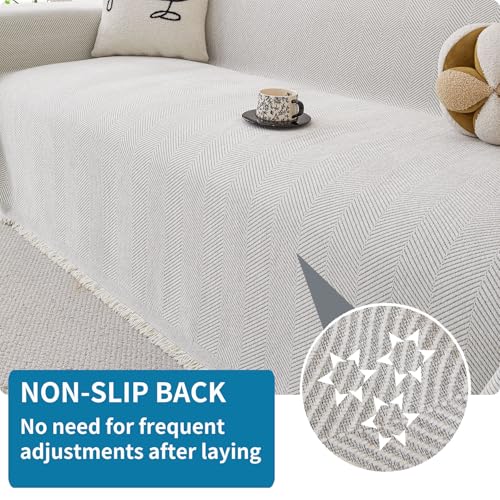 Non-Slip Couch Cover for 3 Cushion Sofa - Washable Furniture Protector (Off White, 91"x150")