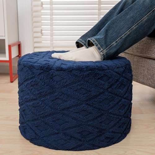 Round Ottoman Pouf, 20x14 Inch Foam Filled Foot Rest for Living Room
