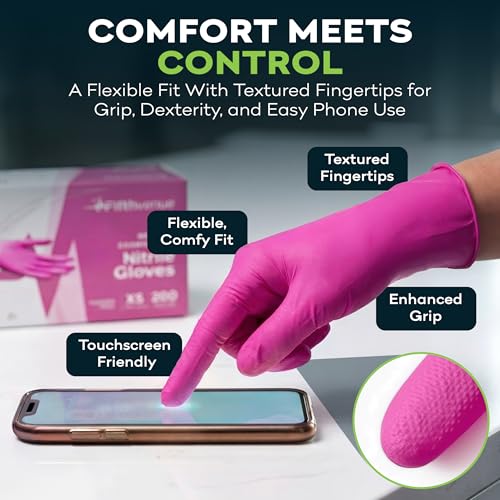 Hot Pink Nitrile Medical Exam Gloves - 3 Mil Powder & Latex Free