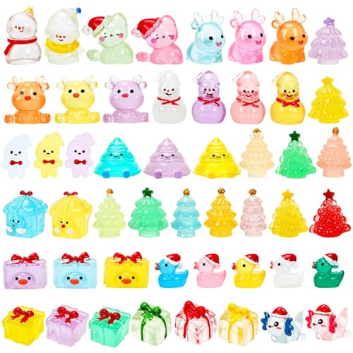 50 Pcs Luminous Christmas Mini Resin Figurines - Christmas Figurines Style (JUNEBRUSH brand)