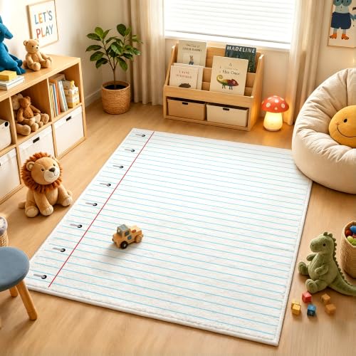 Notebook Lined Kids Area Rug - 3.3 x 4 ft Soft Fluffy Classroom Play Mat