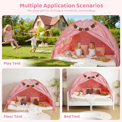 Twin Bed Tent for Kids - Breathable Privacy Play Canopy with Star Lights