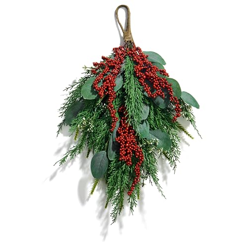 18-Inch Artificial Eucalyptus and Red Berry Swag for Front Door Decor