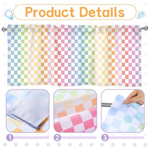 Pastel Checkerboard Window Valances 4-Piece Set, 54 x 18 Inch