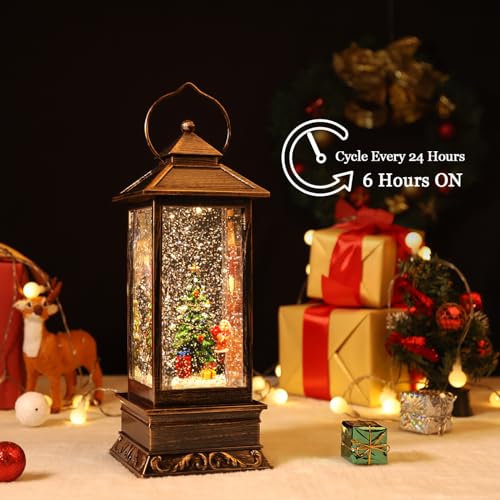 Musical Christmas Tree Snow Globe Lantern with 8 Songs & Timer