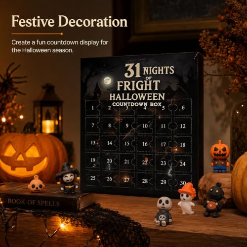 Halloween Advent Calendar with 31 Mini Spooky Figurines - 31-Day Countdown Box