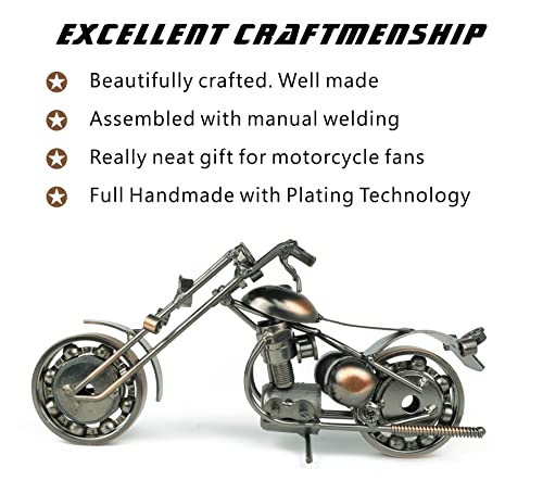 9-Inch Handmade Metal Motorcycle Model, Vintage Steampunk Bike Sculpture