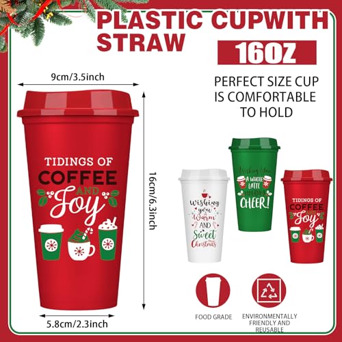 SiliFine 24-Pack 16oz Christmas Coffee Cups with Lids – Plastic Tumblers
