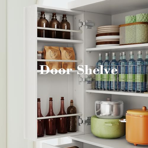 72" Tall Kitchen Pantry Cabinet with Sliding Racks and Drawer, White