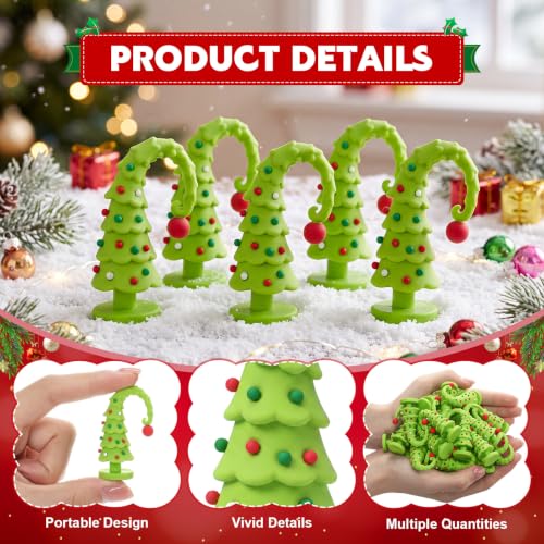 Simgoing 100 Pcs Lime Green Mini Crooked Christmas Tree Figurines Rubber - Holiday Decor