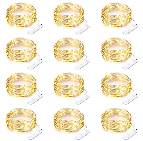 12-Pack Battery Operated Fairy Lights - 7ft 20 LED Silver Wire String Lights