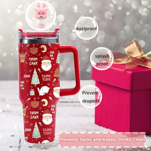 Coio 8Pcs Pink Christmas Straw Toppers for Stanley 30/40 oz Cups - 10mm Silicone Santa 3D Cap Lids (Variation: color 2)