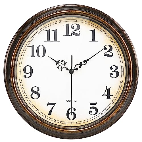 12-Inch Vintage Wall Clock, Silent Non-Ticking Antique Bronze Clock